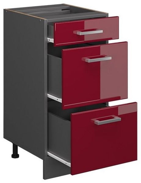 Küchenunterschrank R-Line Rot Hochglanz 40 cm mit Schubladen, ohne Arbeitsplatte Vicco Bild 3