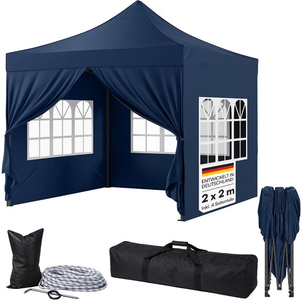 STEELSØN 'Rynara' Pavillon 2x2 m, blau, wasserdicht, stabil und UV-beständig, Faltpavillon 3-fach höhenverstellbar, Gartenpavillon mit 4 Seitenteilen, Pop Up Pavillon inkl. Tragetasche