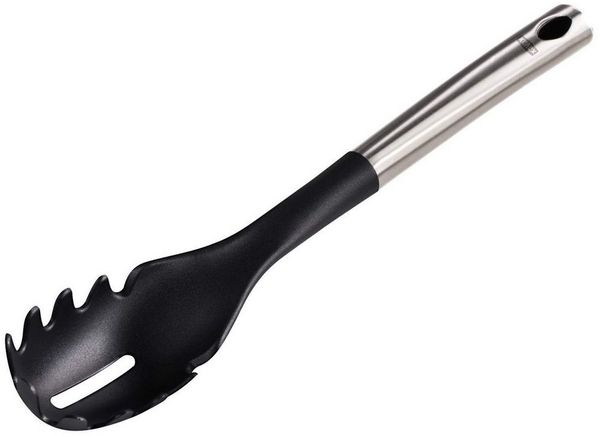 Xavax Spaghettizange Spaghetti-Löffel Nudel-Löffel Spaghetti-Heber, Kochlöffel aus Edelstahl und Nylon, für beschichtete Pfannen und Töpfe