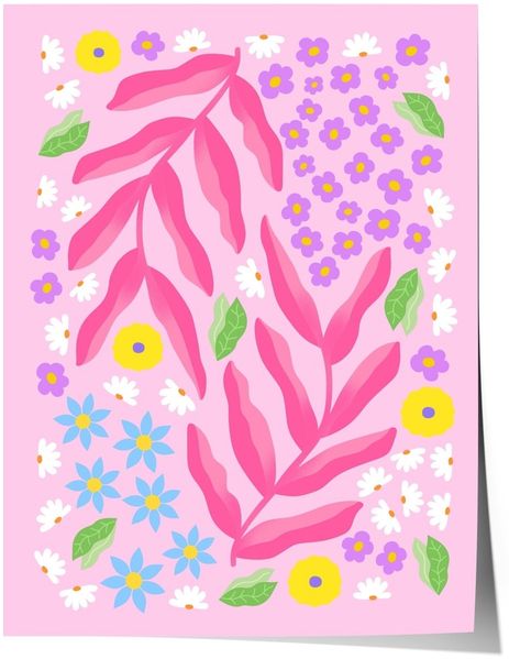Palmenblatt Poster · Geschenkidee · Abstrakte Bunte Blumen · Florale Illustration im Modernen Minimal Stil · Print ohne Rahmen - 21x30cm