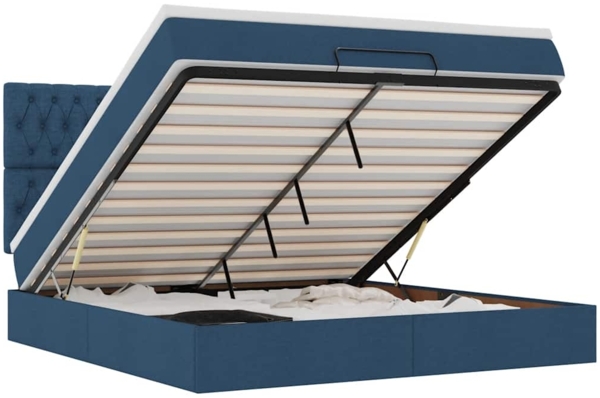 vidaXL Ottoman-Bett mit Matratze & LEDs Blau 160x200 cm Stoff 3314106
