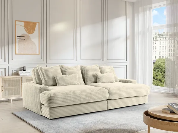 Vente-unique - CALAZO Sofa Samt Beige - B 151 cm x H 90 cm x L 266 cm