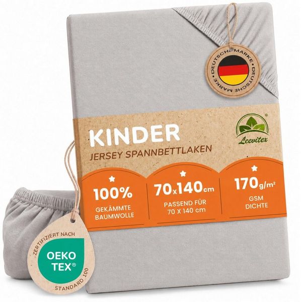leevitex® Spannbettlaken in verschiedenen Größen und Farben, Jersey aus 100% Baumwolle, Jersey, Gummizug: rundum, (1 Stück), für Kinder- & Standardmatratzen, OEKO-TEX® STANDARD 100 zertifiziert