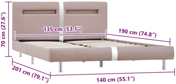 vidaXL Bettgestell mit LED ohne Matratze Cappuccino-Braun 135x190 cm 281043 Bild 8