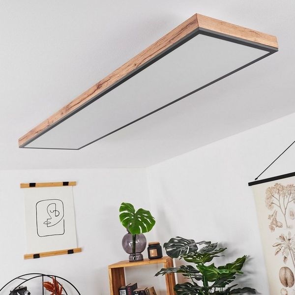 hofstein Deckenleuchte »Vacil« Deckenlampe aus Metall und MDF in Schwarz/Weiß/Holzoptik, 3000 Kelvin, 36 Watt, 2250 Lumen