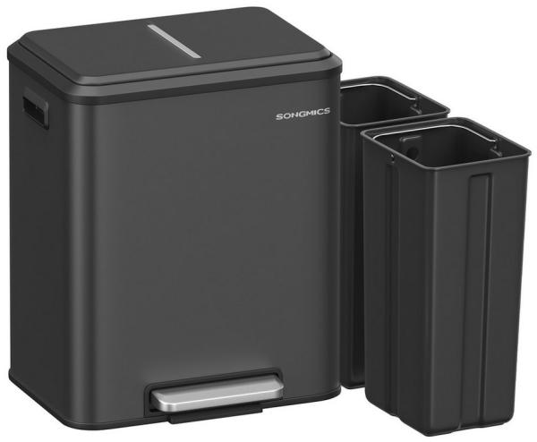 Songmics Mülleimer, Küche, Mülltrennsystem 2x15 L, 2 Fächer für Recycling und Restmüll