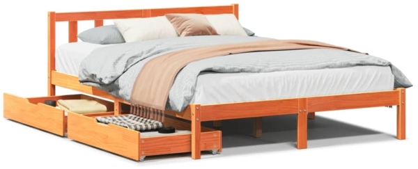 vidaXL Massivholzbett ohne Matratze Wachsbraun 160x200 Kiefernholz 3301495
