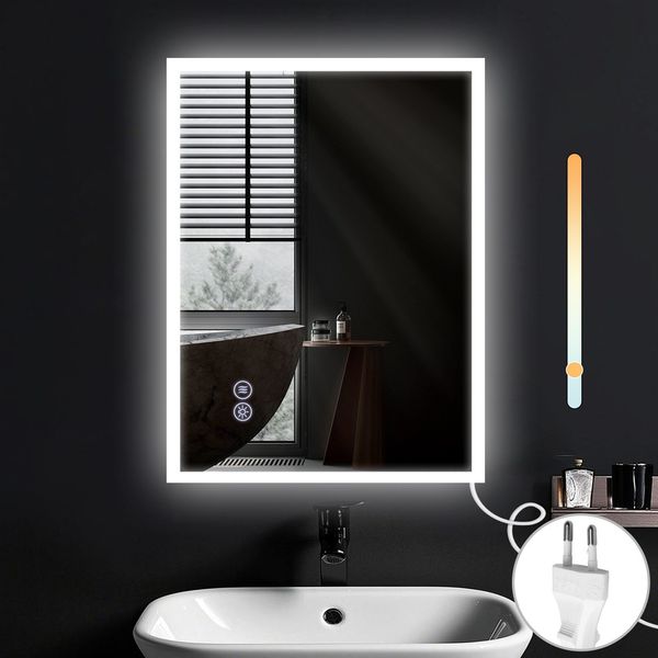 ZMH Spiegel Bad Badspiegel mit Beleuchtung - LED Wandspiegel Rund 60X80cm Badezimmer Badezimmerspiegel mit Touch-Schalter und Entfogger-Funktion Lichtspiegel Dimmbar 3000K-6500K