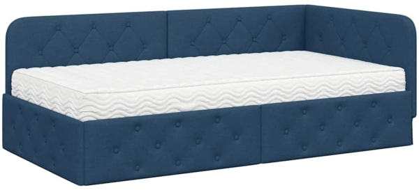 vidaXL Eckbettgestell mit Matratze Blau 100x200 cm Stoff 3394060