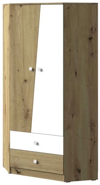 Eckkleiderschrank ""Nero"" Schlafzimmerschrank 2-türig 87x87cm artisan eiche weiß matt