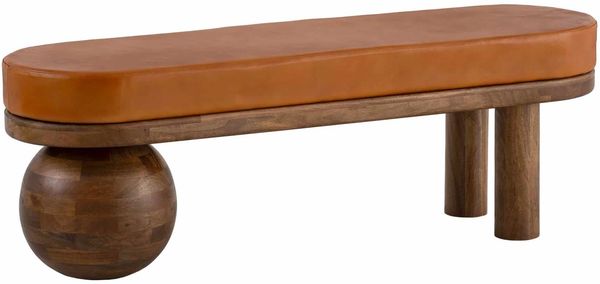 Sitzbank Ziegenleder Mango Massivholz 140x47x40cm Modern Braun Flur Polsterbank