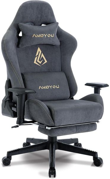 Ergonomischer Gaming Stuhl mit Fußstütze, verstellbare Lenden- und