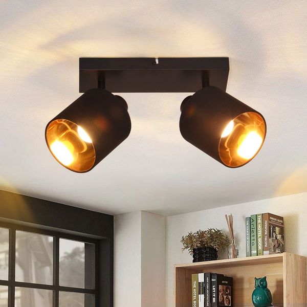 ZMH Deckenlampe 2 Flammig Deckenstrahler Schwarz - Deckenleuchte Vintage Deckenspot E14 Flurlampe Schwenkbar 350° MAX. 25W Stoffschrim für Wohnzimmer Schlafzimmer Küche Ohne Leuchtmittel