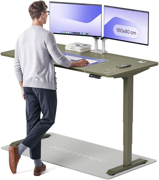 Desktronic HomePro Elektrisch höhenverstellbarer Schreibtisch 160x80cm Grün/Grün mit Memory-Funktion, Anti-Kollisions Technologie, USB-A und USB-C-Ladeanschlüssen