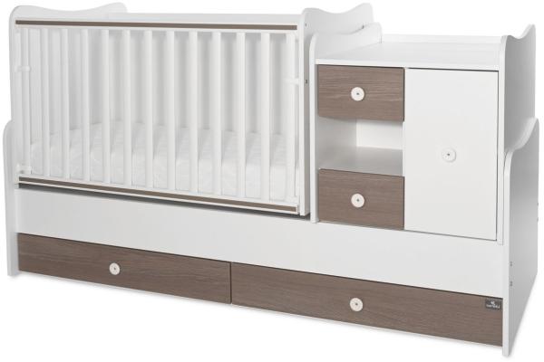 Lorelli Babybett, Jugendbett 3 in 1 Mini Max umbaubar, für 2 Kinder gleichzeitig braun weiß