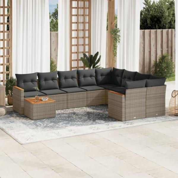 vidaXL 10-tlg. Garten-Sofagarnitur mit Kissen Grau Poly Rattan 3226319