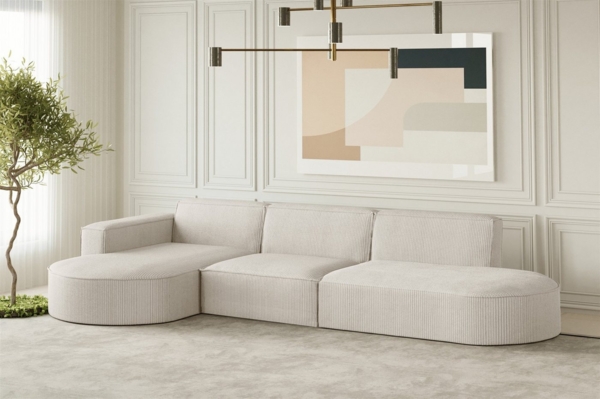 Ecksofa Designersofa PALMA in Stoff Scala Sand Ottomane Links