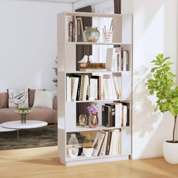 vidaXL Bücherregal/Raumteiler Weiß 80x25x163,5 cm Massivholz Kiefer 814065