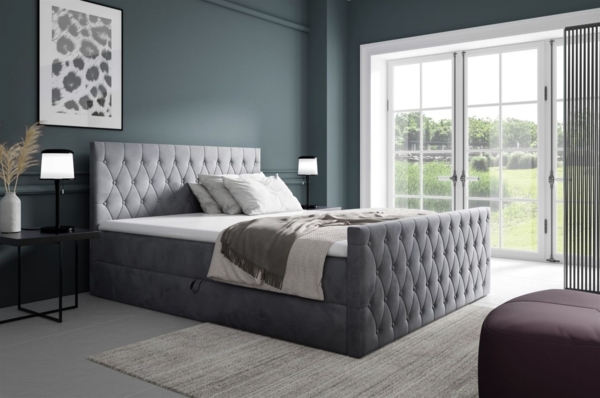 Boxspringbett Schlafzimmerbett ASHER 120x220cm in Stoff Fresh Grau Bild 1