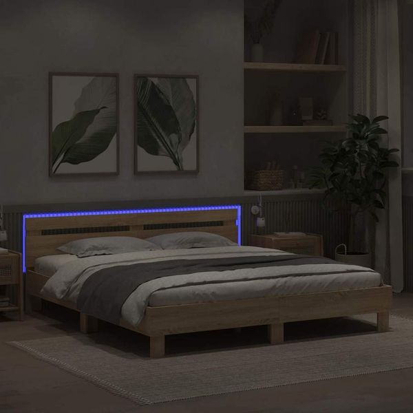 vidaXL Bettrahmen mit LED Sonoma 193 x 203 cm Holzwerkstoff 3402850 Bild 4