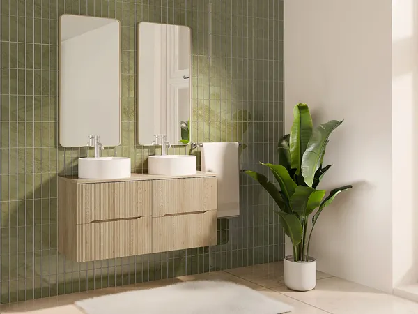 Vente-unique - ORISO Waschbeckenmöbel Holz, Platte Beige - B 46 cm x H 57 cm x L 120 cm