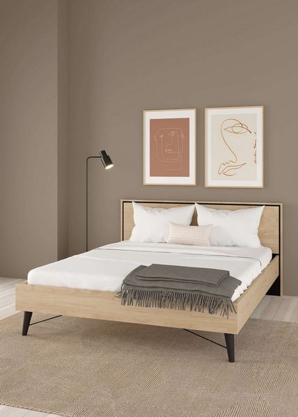andas Bett Ry Bettrahmen, Bettgestell, Doppelbett, mit hohem Kopfteil, Beine aus Vollholz