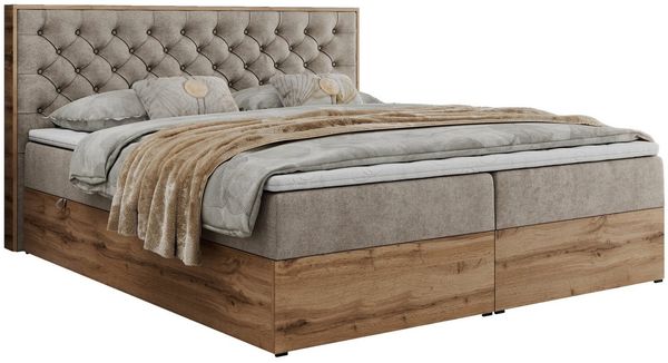 MKS MÖBEL Boxspringbett ALBERO 3 (Packung, Set, Topper T25/Visco, T30-Schaum, Stauraum, Zwei Bettkästen, Matratzen), Multipocket-Matratze, Doppelbett, mit Möbelplatten, mit Kopfstütze
