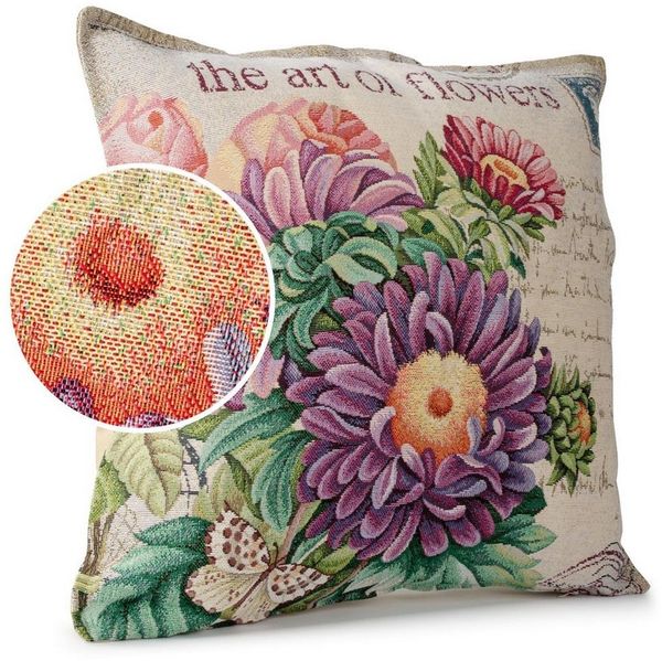 ANRO Dekokissen Jacquard Gobelin Kissenbezug 45x45 cm waschbar Klassik Dekokissenbezug, Vintage ohne Füllung mit Reißverschluss Blumen Beige