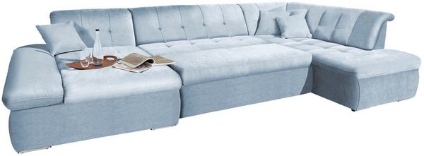 DOMO collection Wohnlandschaft NMoric im XXL-Format, B/T/H: 353/216/80 cm, incl. Zierkissen U-Form, wahlweise mit Bettfunktion und Armlehnenverstellung