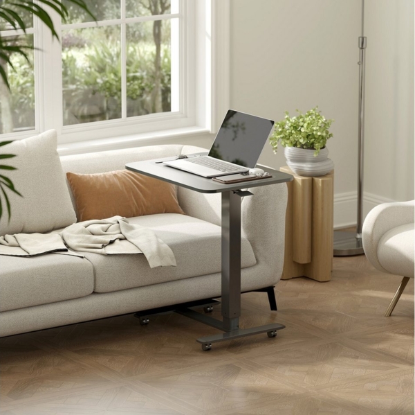 HOMCOM Schreibtisch mit 4 Rollen (Stehpult, 1-St, Höhenverstellbar C-förmig Computertisch), für Büro, Arbeitszimmer, Wohnzimmer, bis 70 kg belastbar, Schwarz