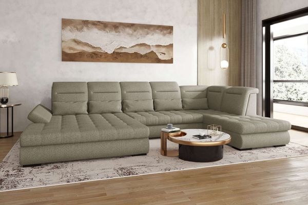 99rooms Toscana Wohnlandschaft Strukturstoff NEVE Hellbraun Links mit Schlaffunktion Lieferung Wohnung