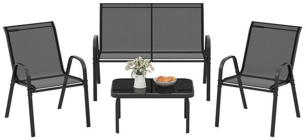 KOMFOTTEU Balkonset, (4-tlg), mit Couchtisch & Gartenbank & 2 Essstühle