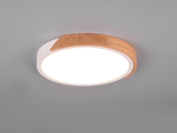 LED Deckenleuchte JANO rund Weiß mit Holz, 3 Stufen Dimmer, Ø31cm Bild 3