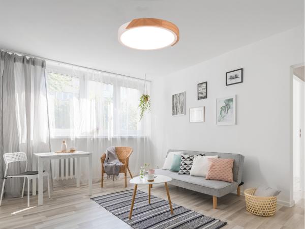 LED Deckenleuchte JANO rund Weiß mit Holz, 3 Stufen Dimmer, Ø31cm Bild 8