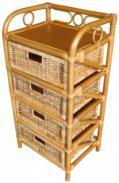 Rattani Standregal Rattanregal mit 4 Schüben, Korbregal mit Schub Fb. honig