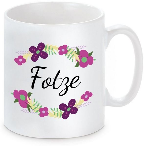Herzbotschaft Tasse Kaffeebecher mit Motiv Fotze, Keramik, Kaffeetasse spülmaschinenfest und mikrowellengeeignet