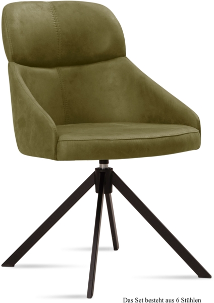 Esszimmerstuhl drehbar (6er-Set) Derska 52x82x63 Schwarz/Olivgrün