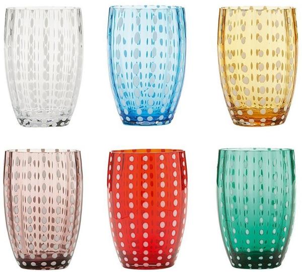 Zafferano Gläser-Set Perle Handgemachtes Gläser Set 6 Stück - Farblich Sortiert, 6-teiliges Set