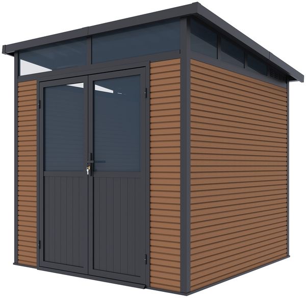 Weide Gartenhaus | Aluminium & WPC | Gerätehaus mit Doppeltür | 218x218 cm | Wetterfest in Teak