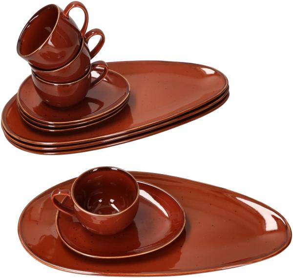 12tlg Kaffeeservice Marron Taste 4 Personen Tasse Untertasse Teller Porzellan