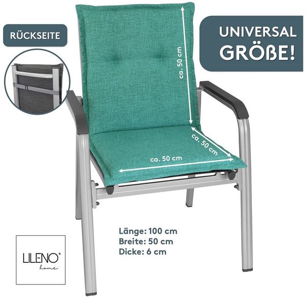 LILENO HOME Polsterauflage Niedriglehner, bequeme Sitzauflage für Gartenstühle, Stuhlkissen, (2 St, 2er Set), Gartenstuhl Auflage Türkisgrün, Sitzpolster waschbar