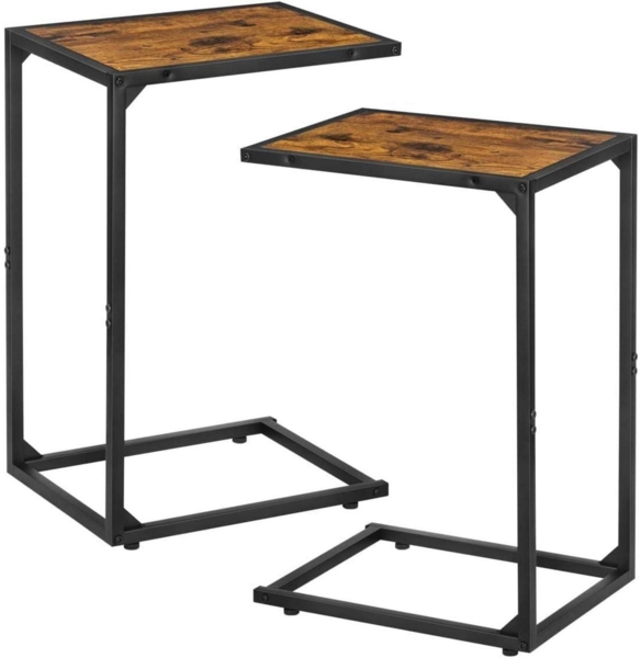Nandae 2er-Pack Beistelltisch C Form Kaffeetisch Couchtisch Holz-Metall