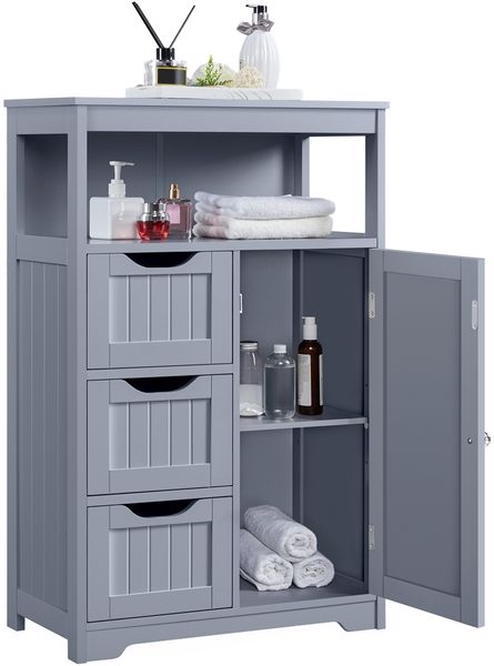 Yaheetech Badkommode mit Schubladen und verstellbarem Regalbrett, Holz, 86,5 x 29,5 x 55,5 cm, Grau