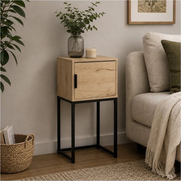 HTI-Living Beistelltisch Konsolentisch Cedrik 40 cm mit Tür Artisaneiche-Schwarz (Stück, 1-St, 1 Konsolentisch)