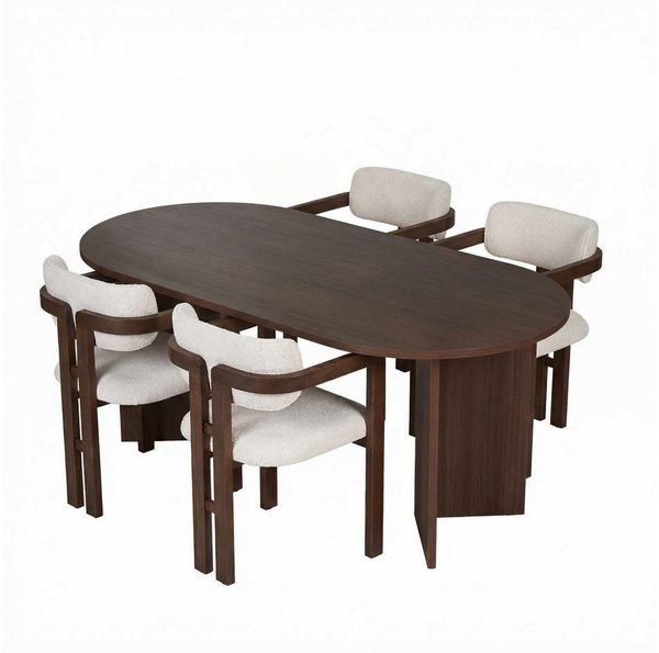 Elegant 5-Piece Dining Table & Chairs Set, Milano Walnut & Dark Walnut | 100% Melamine Coated, Easy Clean Fabric | Perfect for Modern Dining Spaces