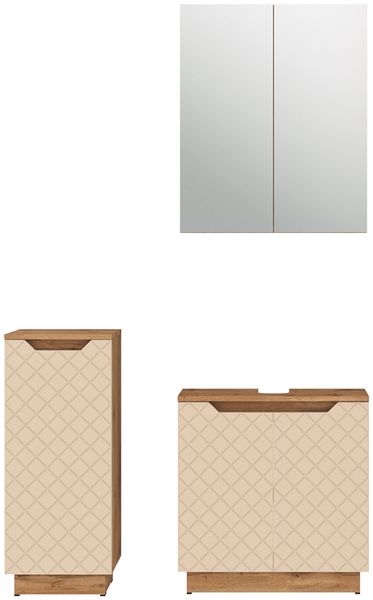 Badmöbel-Set Lotta Eiche/Kaschmir mit Kachelstruktur 3 Teile Vicco
