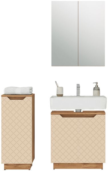Badmöbel-Set Lotta Eiche/Kaschmir mit Kachelstruktur 3 Teile Vicco Bild 6