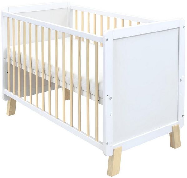 Baby-Delux Babybett Lou Weiß Kiefernholz Schutzgitter, Kinderbett 60x120 umbaubar Matratze
