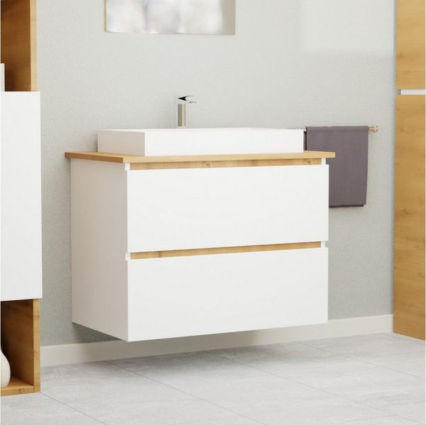 GARLIVO Waschbeckenunterschrank GLB-80 mit Schubladen, Badezimmer Waschtischunterschrank, Weiß Breite 80cm, Soft-Close, Push-to-Open/ Tip-On, Hängend