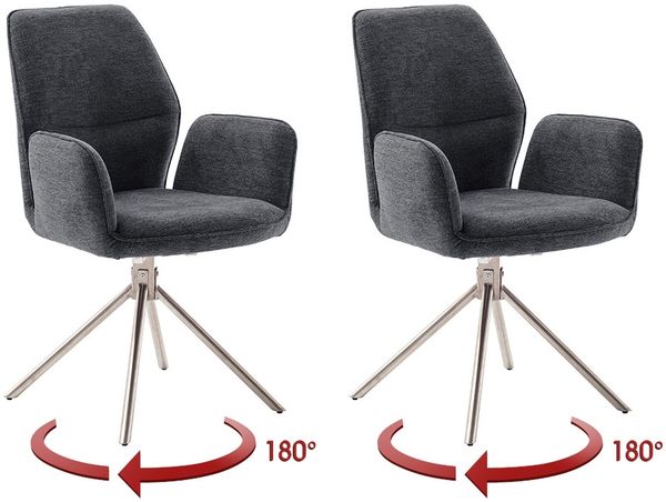 Armlehnstuhl >GREYTON< (2-er Set) in Anthrazit, Polyester - 61x91x63cm (BxHxT)